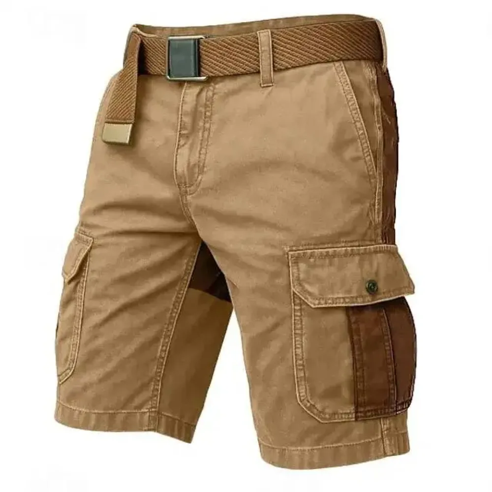 100% Washed Cotton Men's Multi Pockets Straight Casual Shorts Knee Length Cargo Shorts Men Basic Zipper Fly Tactical Short Pants
