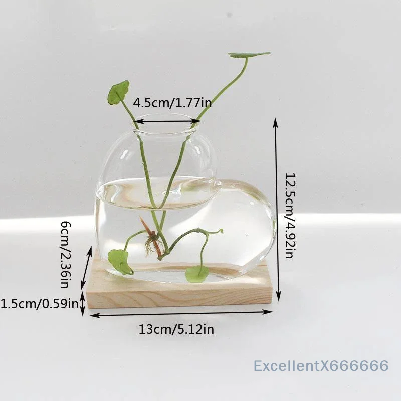 Transparent Hydroponic Glass Vase Wooden Stand Decorative Love Shaped Vase Minimalist Plant Propagation Station Living Room