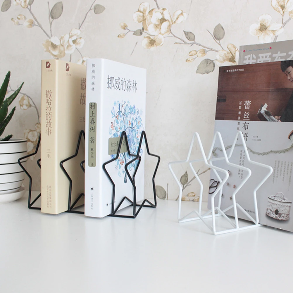 

Iron Wire Bookend Star Shaped Storage Rack Desktop ganizer for Books Magazines Documents Display Easel Home Office Decor