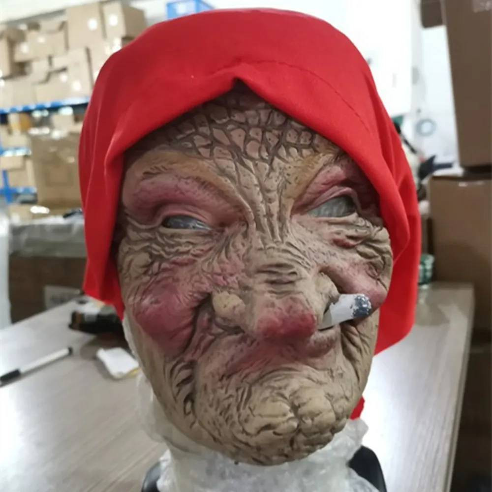 Realistische Alte-Frau-Maske Gruselige Oma-Masken für Erwachsene Halloween-Kostüm Cosplay Latex-Requisiten – Detail 4