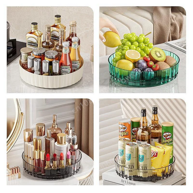 360 Rotating Tray Spice Rack Pantry Cabinet Turntable With Base Storage Bin Kitchen Organizer For Seasoning Cosmetic Storage Box