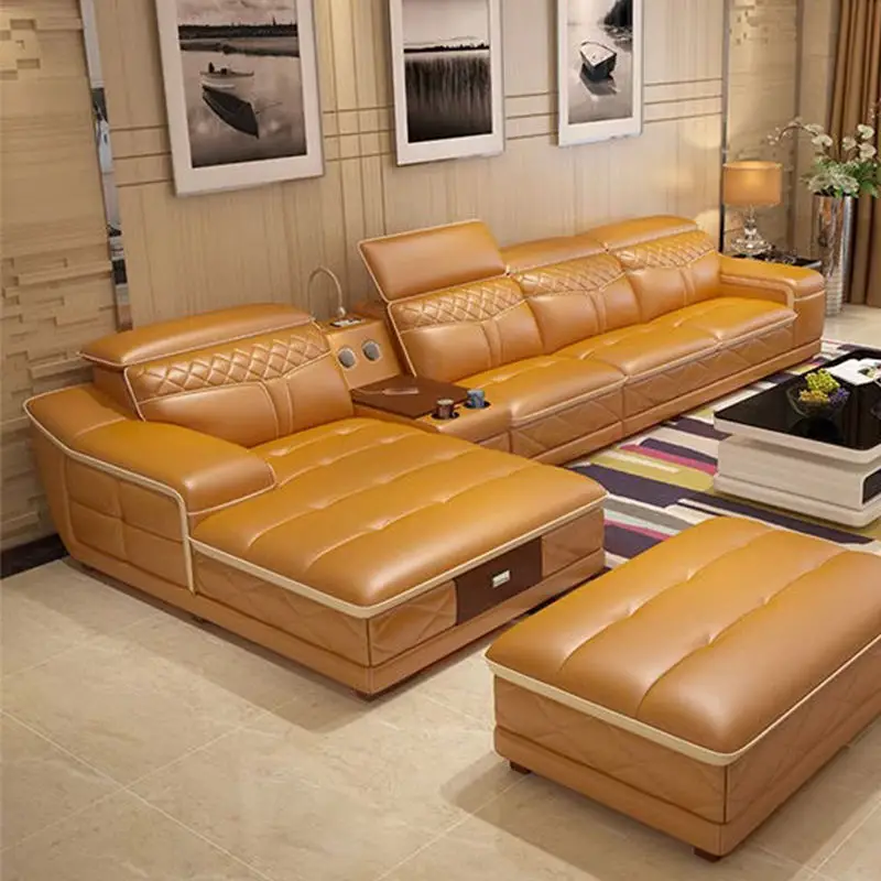 

#Luxury High Quality Microfiber Leather Modular Sectional L-Shaped Sofa Set for Villa Living Room Hotel Use Customizable