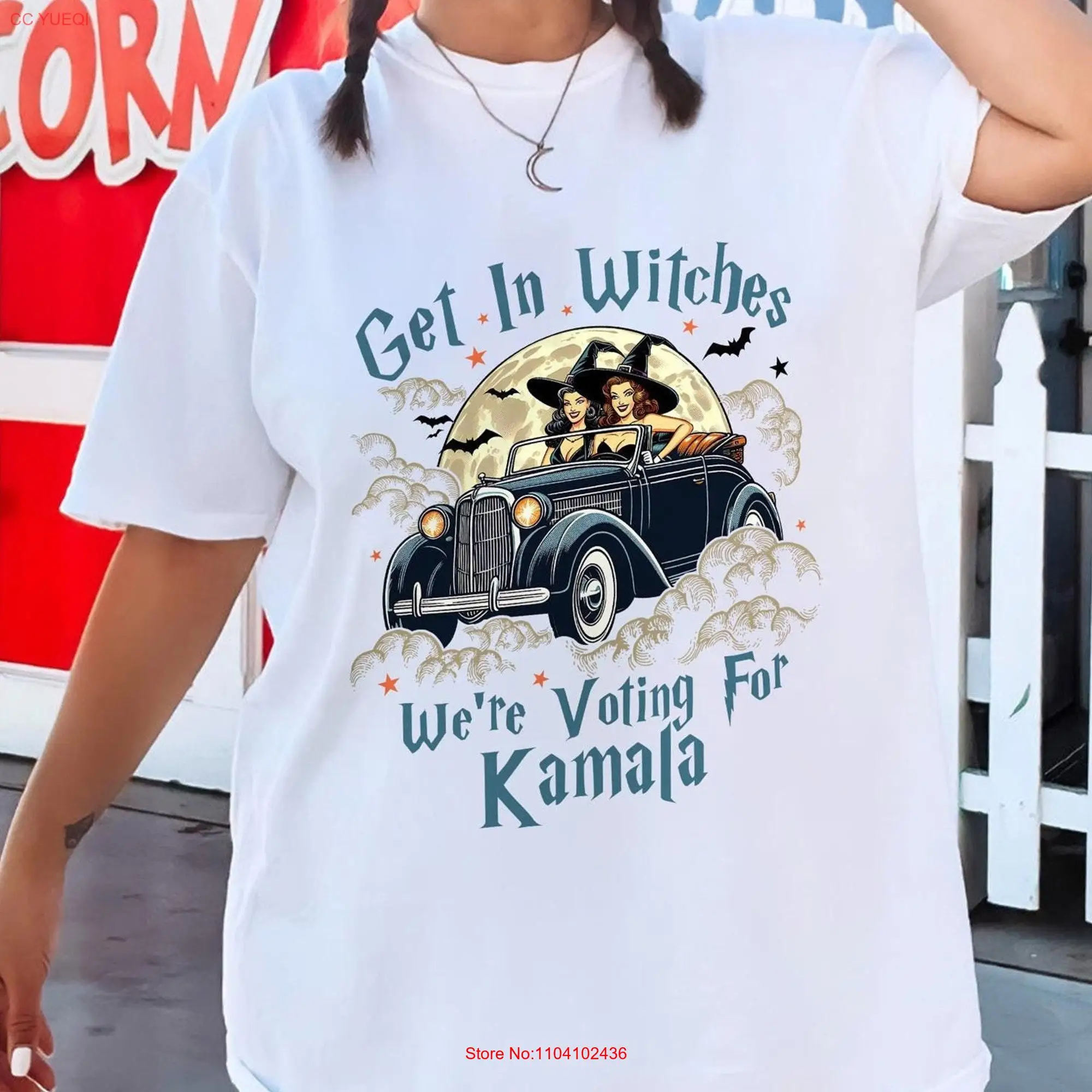 Get In Witches We're Voting For Kamala Halloween T Shirt Harris Party Female President long or short sleeves