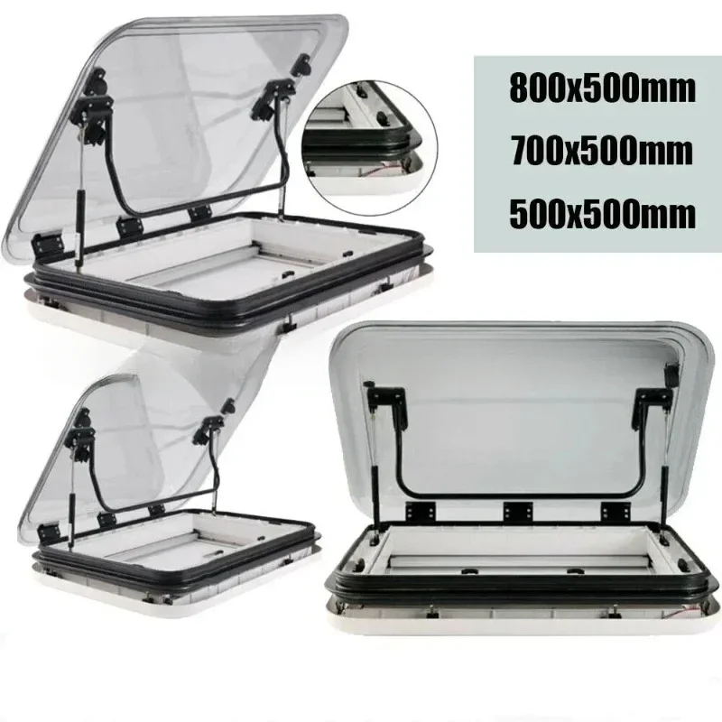 Customized Large Caravan RV Skylight Roof Vent 3-Size With LED Light 500/700/800 X 500Mm Cut Out For Motorhome