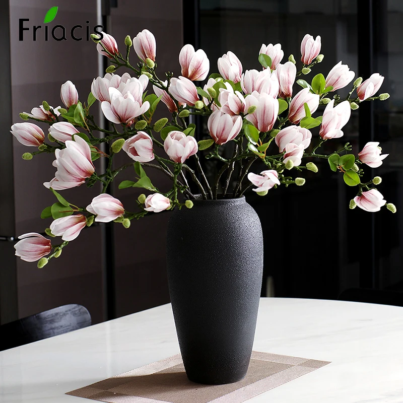 68cm 4-Head Long Branch 3D Print Real Touch Magnolia DIY Wedding Home Flower Arrangement Christmas Party Fake Floral Decor Props