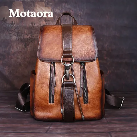MOTAORA Genuine Leather Women's Vintage Backpack 2025 Retro Travel & School Bag Anti-Scratch Cowhide Shoulder Bag for Pad