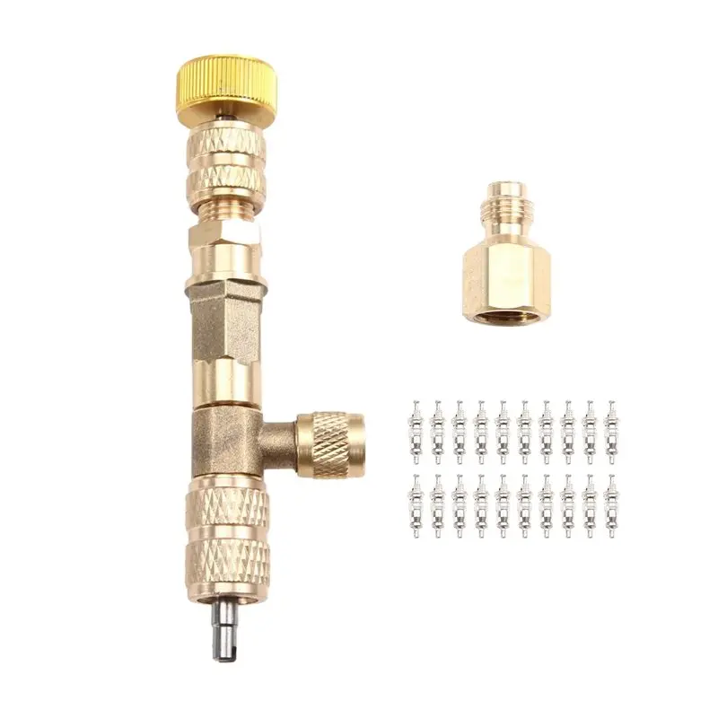 【LAST CHANCE】Replacer With 20 Valve Cores, Tool For Replacing Valve Cores- Air Conditioner Valve Core Removal Tool, Refrigerant