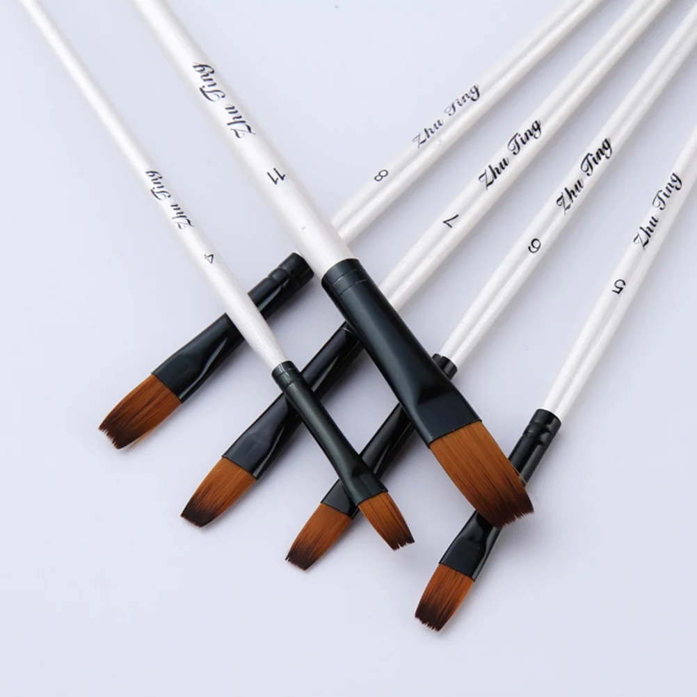 12 Pcs Gilded Travel Filbert Paint Brushes Wooden Liner for Painting Flat Miniatures