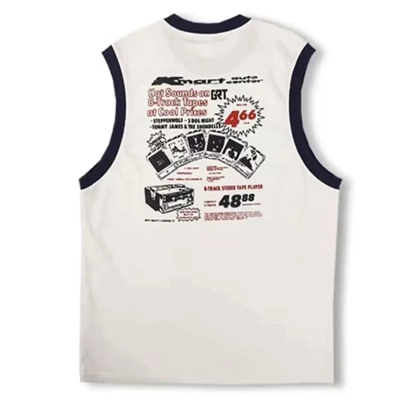 American Retro Basketball Vest Men\'s Oversized T Shirts Summer Sleeveless Loose T-shirt Vintage Letters Y2K Tops Harajuku Teens