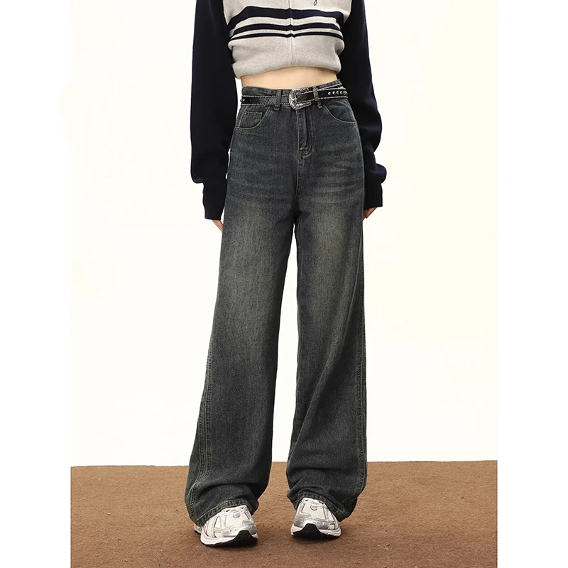 

WCFCX STUDIO High Waist Wide Leg Jeans Women Vintage Fashion Baggy Pants Girls Autumn Winter High Street Denim Trousers Casual