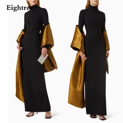 Eightree High Neck Evening Dresses with Gold Shawl Black Arabic Celebrity Party Gowns for Women Long Sleeves Wedding Guest Dress