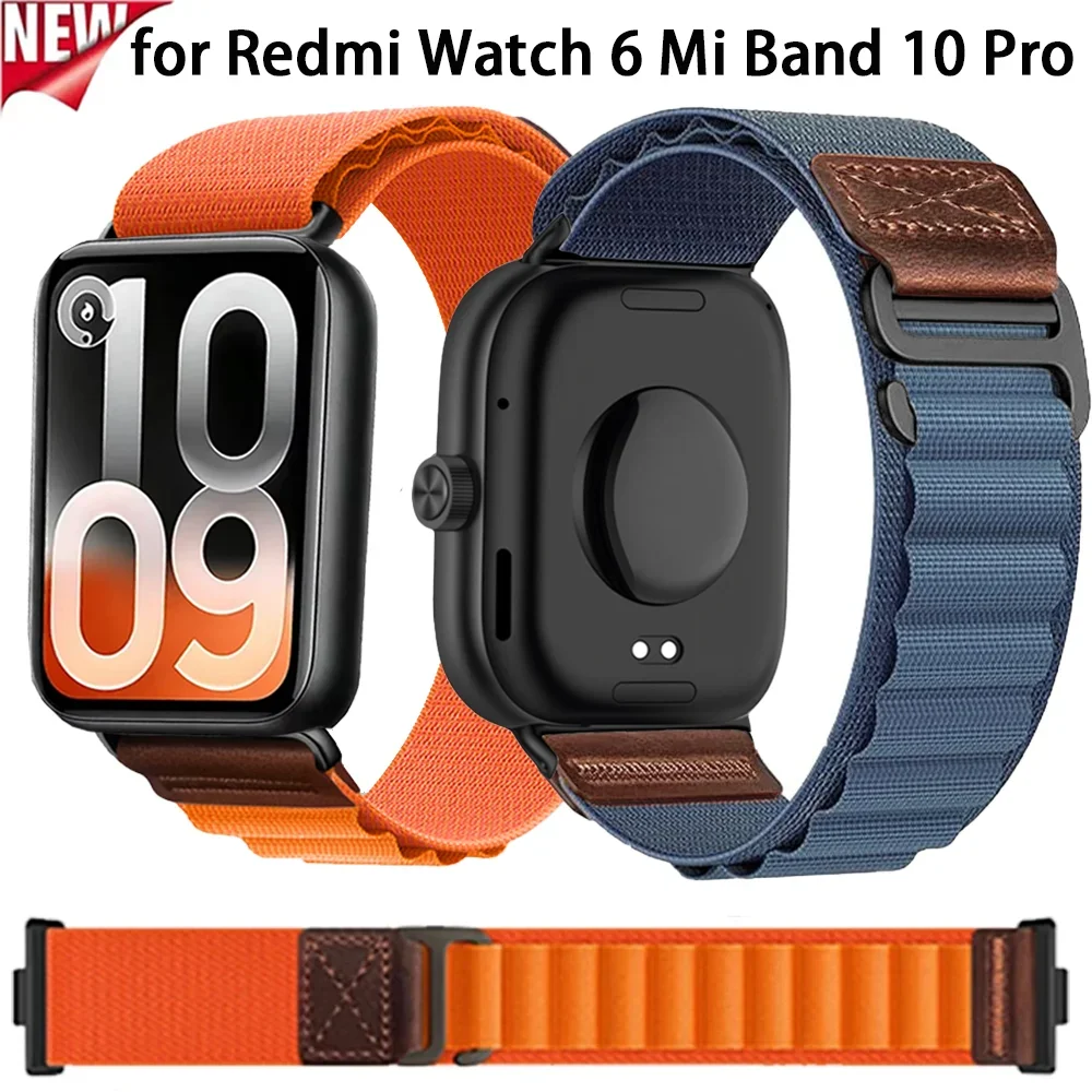 Alpine Sports Nylon Retro Leather label Strap for Redmi Watch 6 Active 6 Lite 6 5 4 Bracelet Xiaomi Mi Band 10 Pro 9 Pro 8 Pro