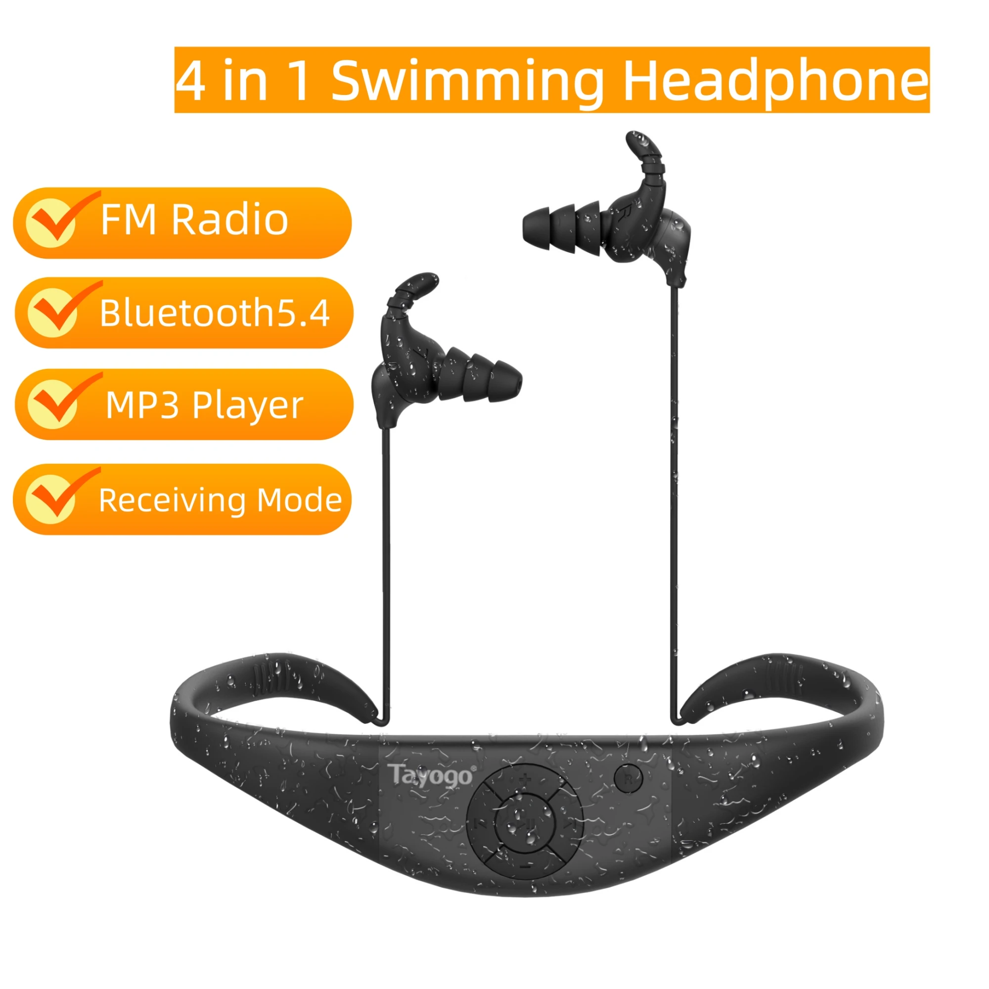 tayogo-防水mp3プレーヤー-水泳用、4-in-1-mp3プレーヤー-32gb、bluetooth-54、fmラジオ、t6送信機対応