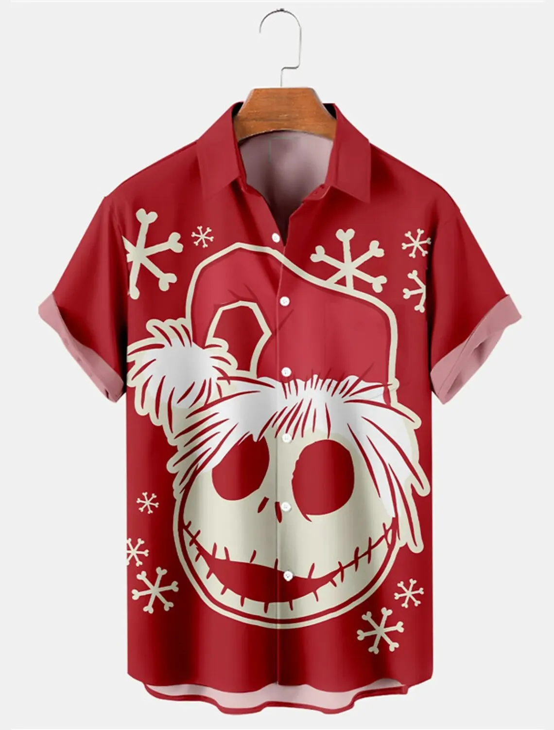 Ugly Christmas Skull Print Men\'s Shirt Outdoor Christmas Men\'s Lapel Top Street Fall Short Sleeve Plus Size Men\'s Shirt