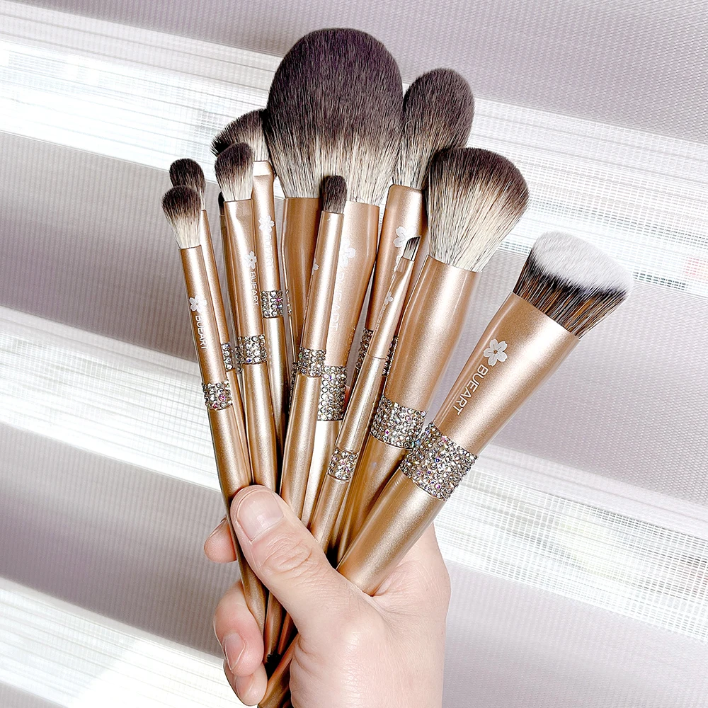 12pcs Champaign Gold Makeup Brushes Set Power Foundation Contour Eyeshadow Lip Make Up Brushes Professional Cosmetic Beauty Tool