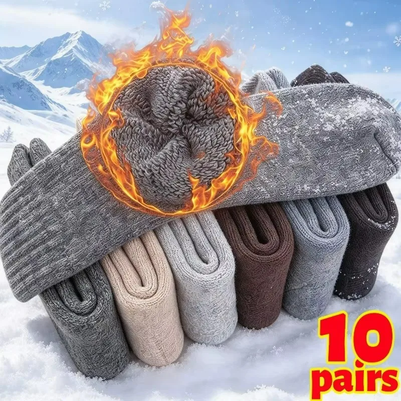1/10Pairs Winter Thicken Merino Wool Socks for Women Men High Quality Retro Snow Casual Antifreeze Cashmere Mid-tube Stockings