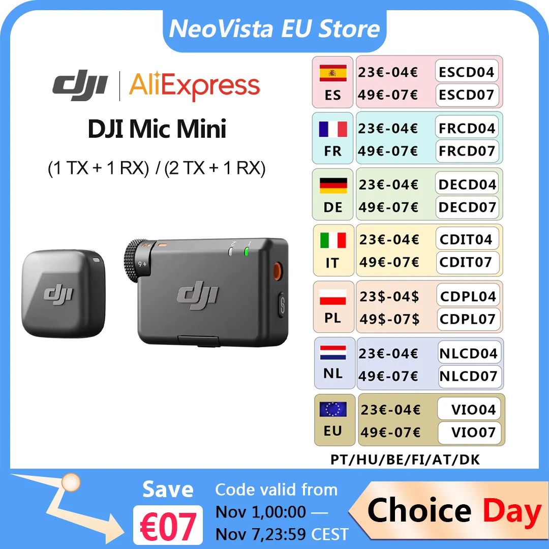 Immagine di DJI Mic Mini (2 TX + 1 RX + custodia di ricarica) /1 TX + 1 microfono Wireless RX con Audio di alta qualità con cancellazione del rumore intelligente