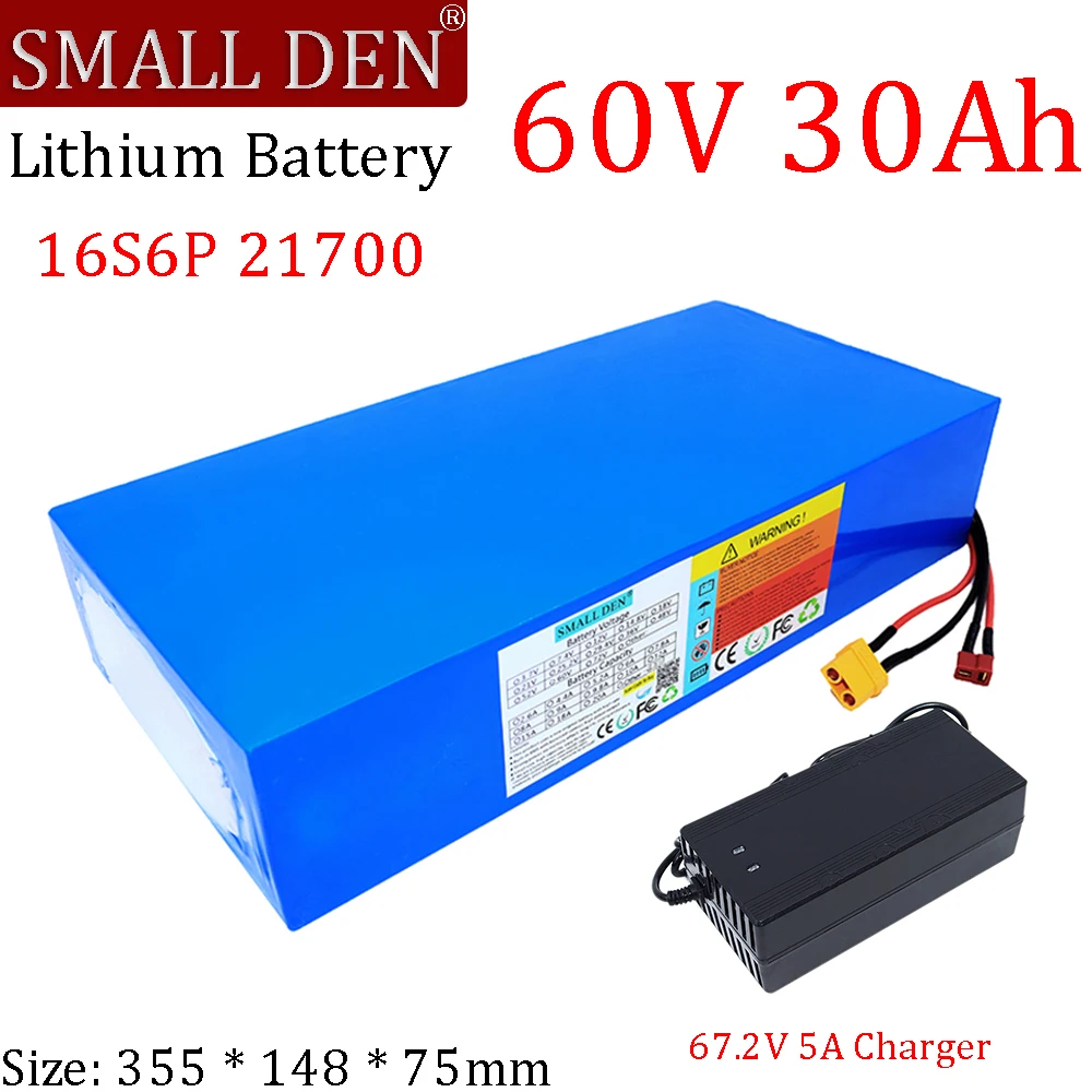 

New 16S6P 21700 60V 30Ah Lithium Battery Pack 1000-2500W High Power,For E-vehicle Scooter Motorcycle Tricycle+67.2V 5A Charger