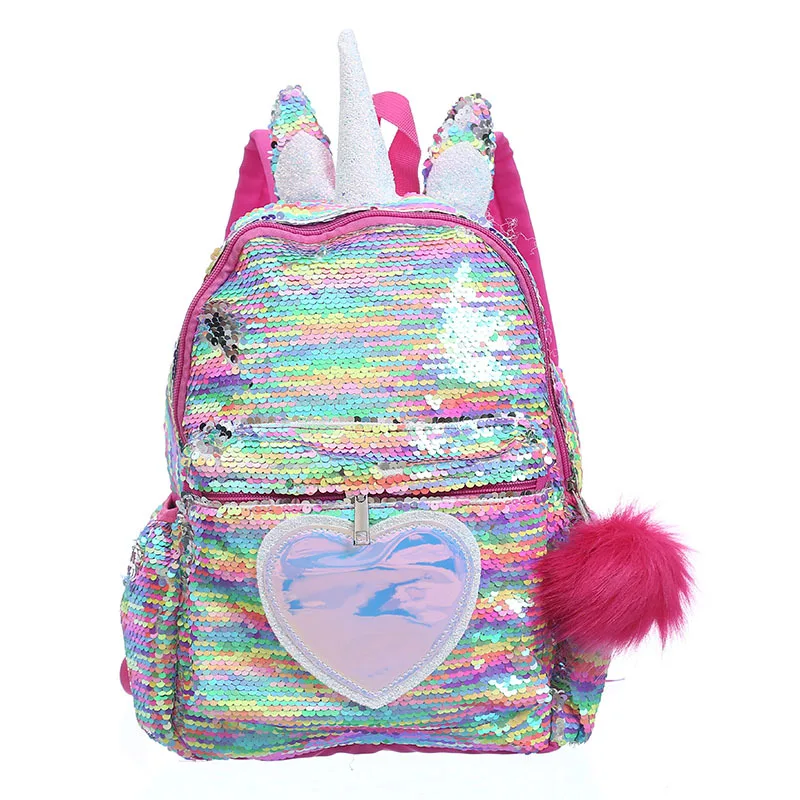 Unicorn Sequin Backpack Cartoon School Bag School Bookbag Large Capacity Book Food Storage Double Shoulder Backpack Travel Bag