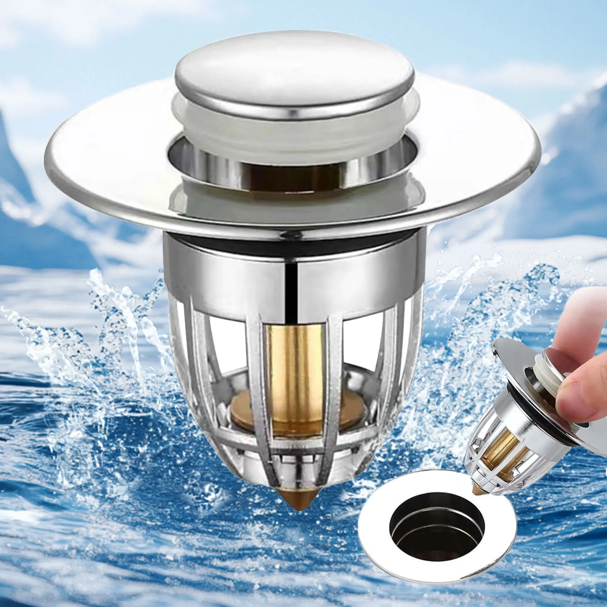 

Универсальная сливная пробка с отскоком, фильтр для раковины, всплывающий хромированный фильтр для раковины с уловителем волос, сливная пробка для раковины в ванной, легко нажимной тип