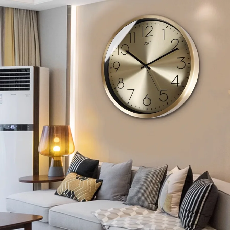 

Gift Living Room Wall Clock Decoration Hand Round Classic Wall Clock Home Number Gold Movement Glass Bedroom Zegar Wall Decor