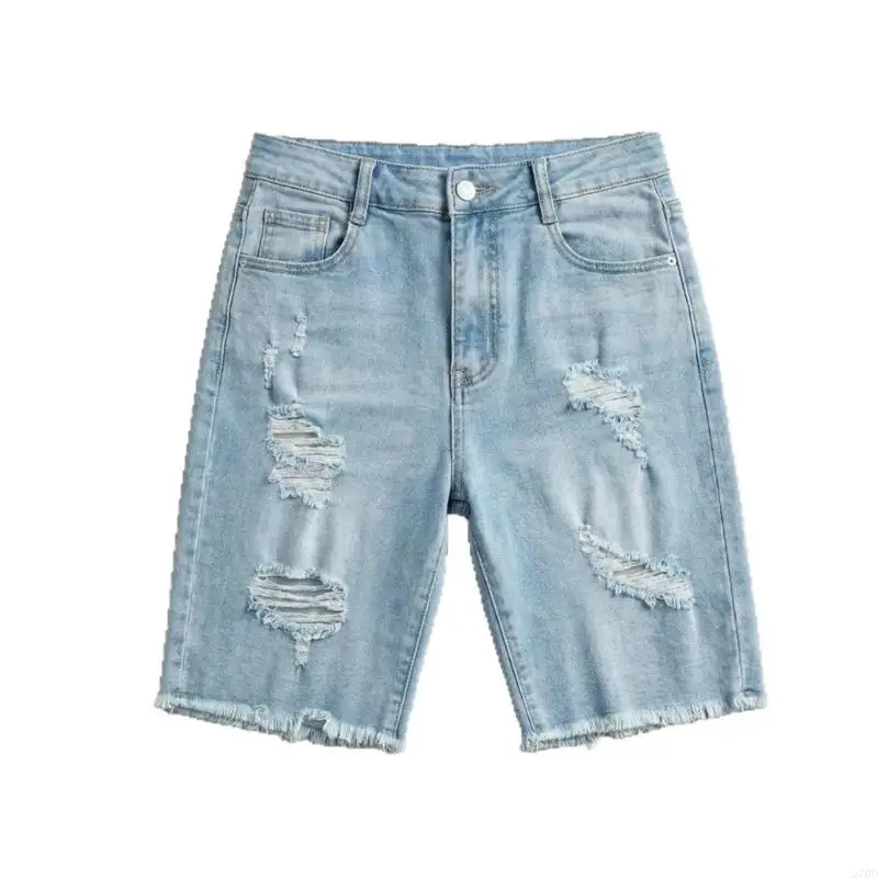 Stylish Light Wash Jeans Shorts For Ladies Soft Fabric With Trendy Fringe Detail
