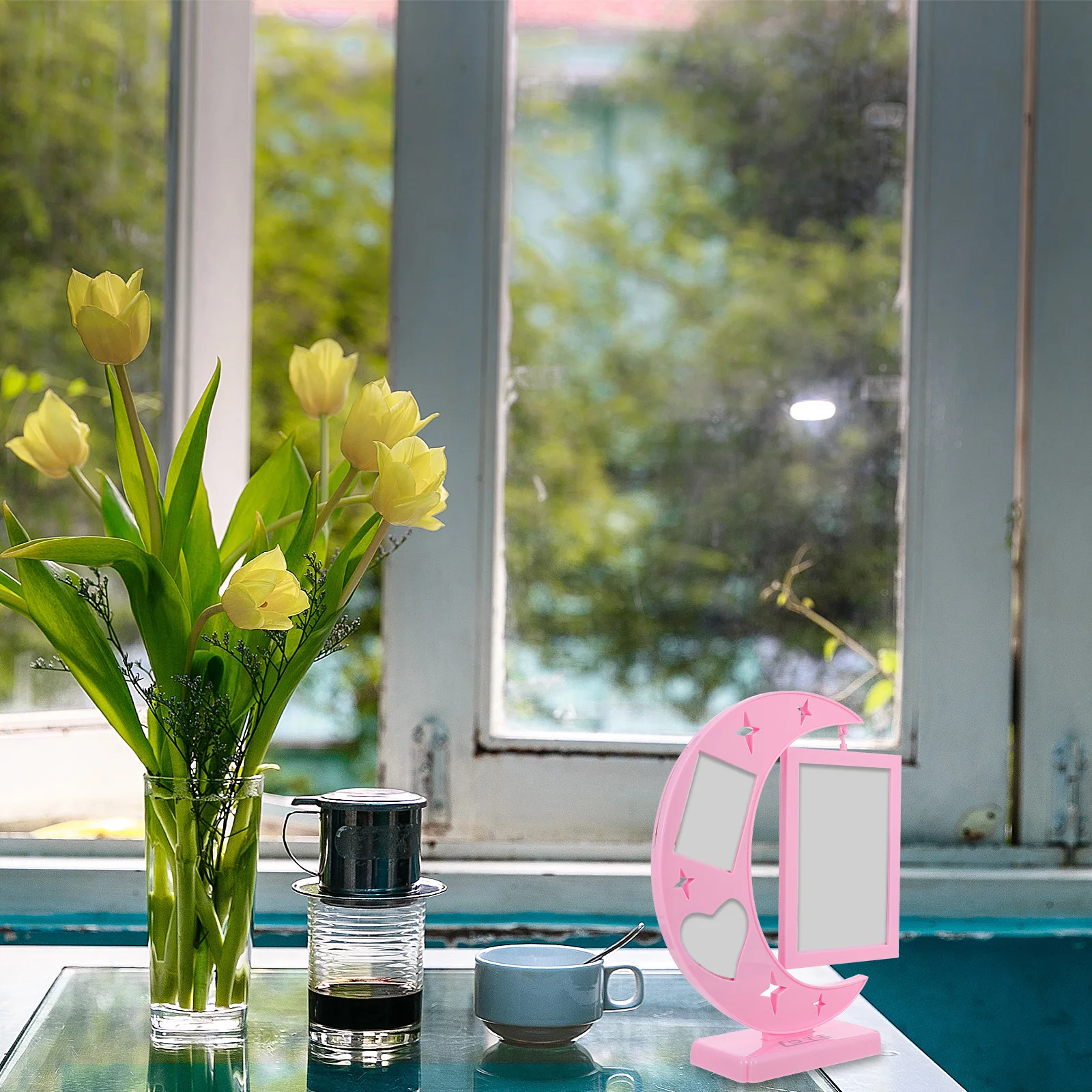 

Star Moon Siamese Photo Frame Chic Desktop Picture Holder for Bedroom Living Room Decoration Tabletop Display Holder for Picture