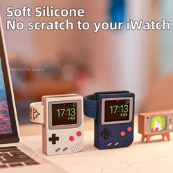 Desktop Holder For Apple Watch Charger Stand Retro Computer Pattern Charging Base for iWatch 8 7 6 5 4 3 2 SE Silicone Dock