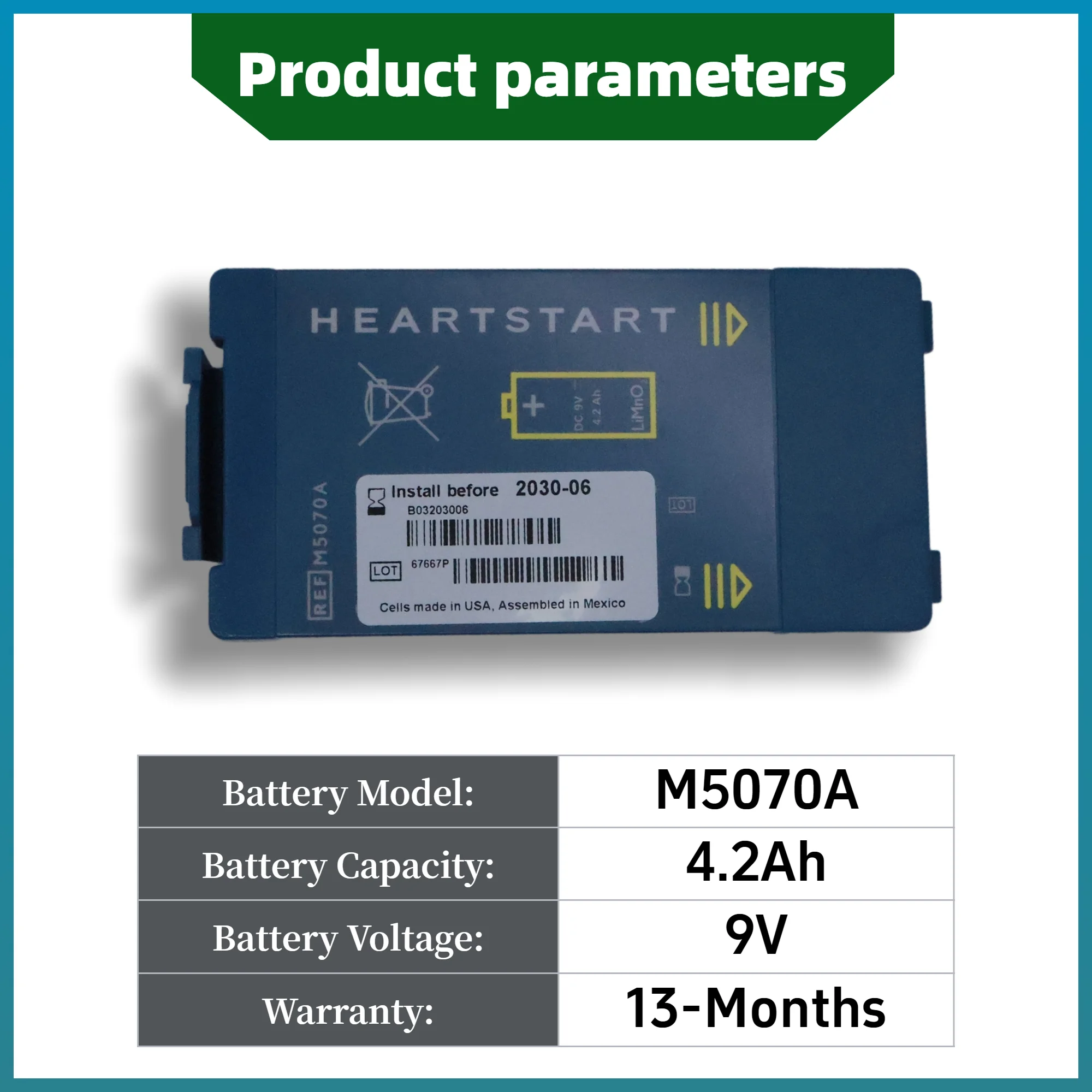 FRLAN 9V 4.2Ah M5070A Medical Battery For Philips HeartStart FRx, Home Defibrillator, HS1, OnSite Series M5066A M5067A M5068A