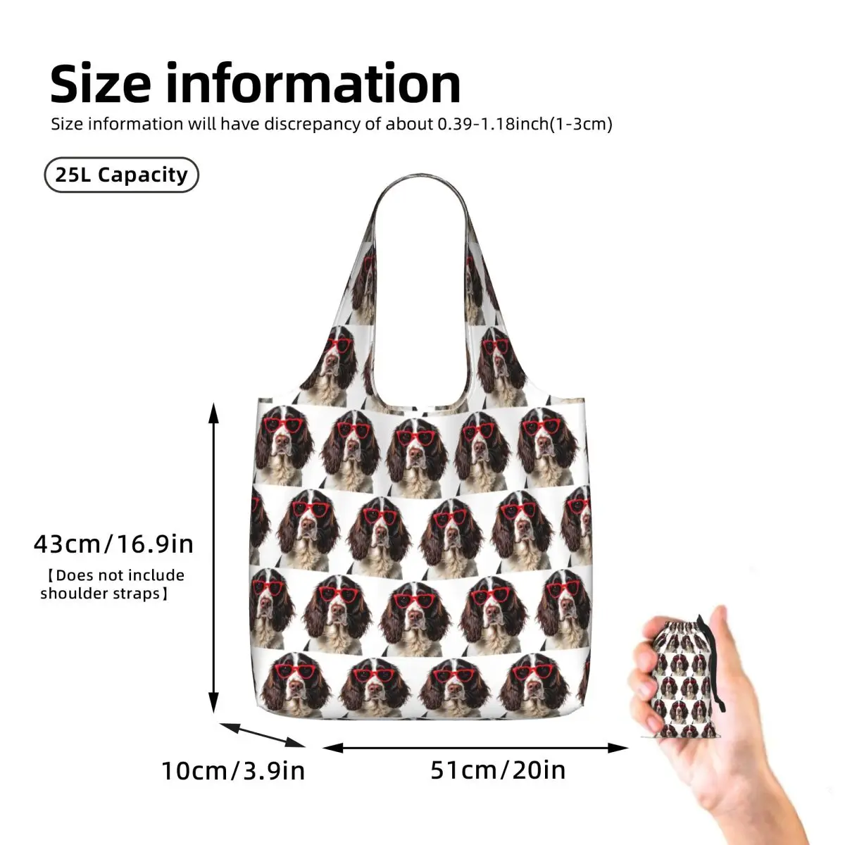 English Springer Spaniel Dog Wearing A Heart Shape Sunglasses Shopping Tote Bag Canvas Shoulder Bags Shopper Grocery Handbag