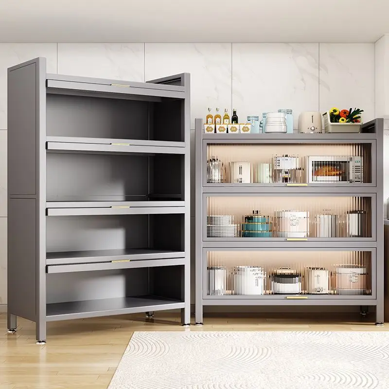 Household Flip Kitchen Shelf Floor to Floor Multi-layer Storage Cabinet Multifunctional Bowl Side Cabinet Cabinet Storage
