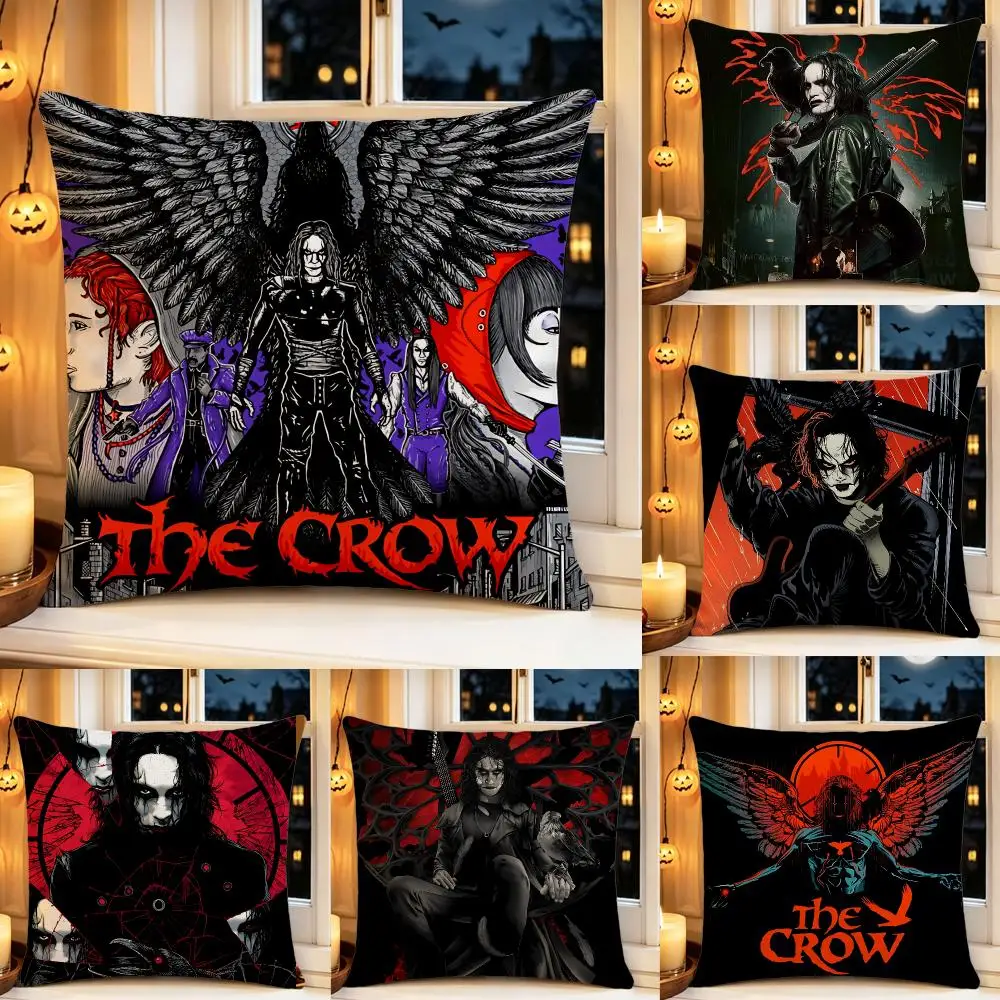 Movie The Crow Cushion Cover Pillow Short Plush Scary Creepy Cushion for Living Room Sofa Halloween Holiday Gift
