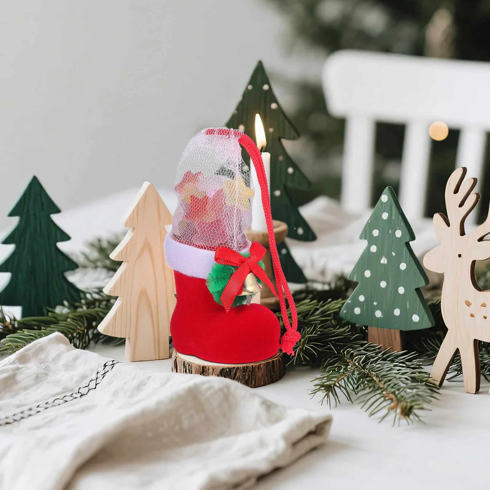 

4Pcs Christmas Candy Boots Sturdy Flocking Material Candy Sweets Storage Bags Gift Boot Pendant Holiday Decoration
