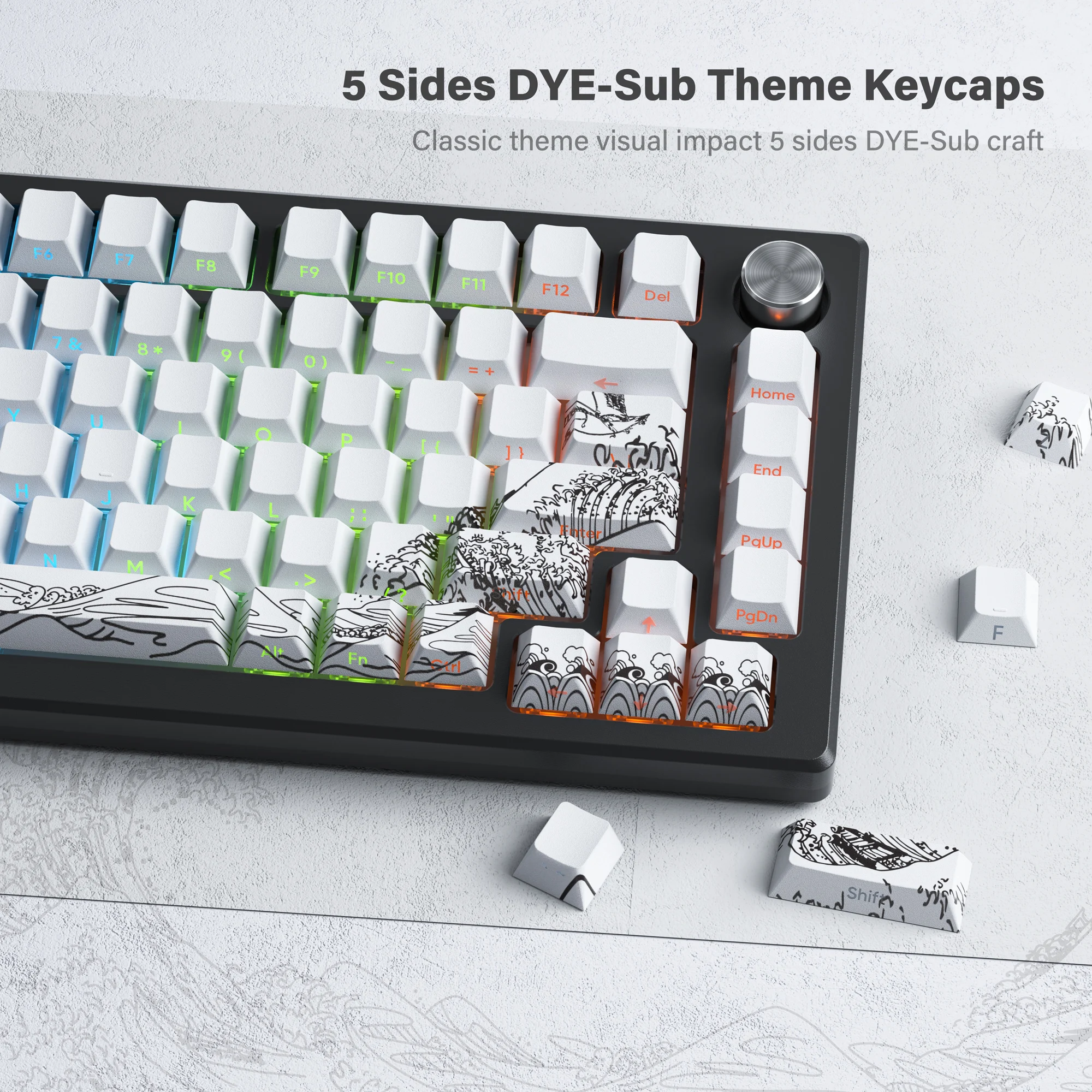 XVX White Coral Sea Shine Through Keycaps PBT Dye-Sub Side Print Keycaps Cherry Profile Custom Wave Kanagawa Keycaps 127 Keys