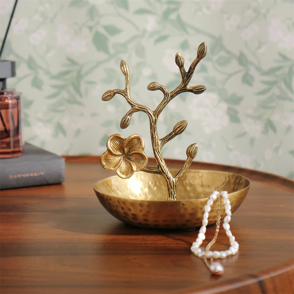 

Brass Tray Jewelry Display Stand Earrings Necklaces Trinket Tree Rack Watch Key Jewelry Tray for Entryway Table Vanity Organizer