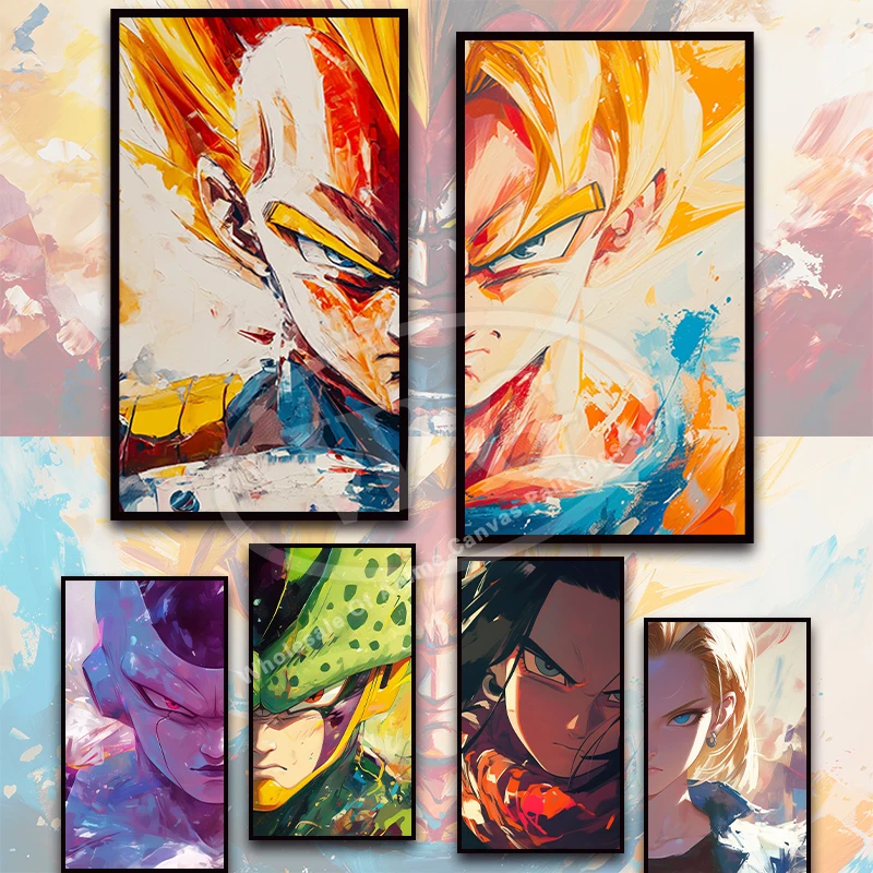 

Japanese Surrounding Anime Retro Dragon Ball Poster Goku Gohan Vegeta Piccolo Friza Canvas Painting Print Wall Art Children Gift