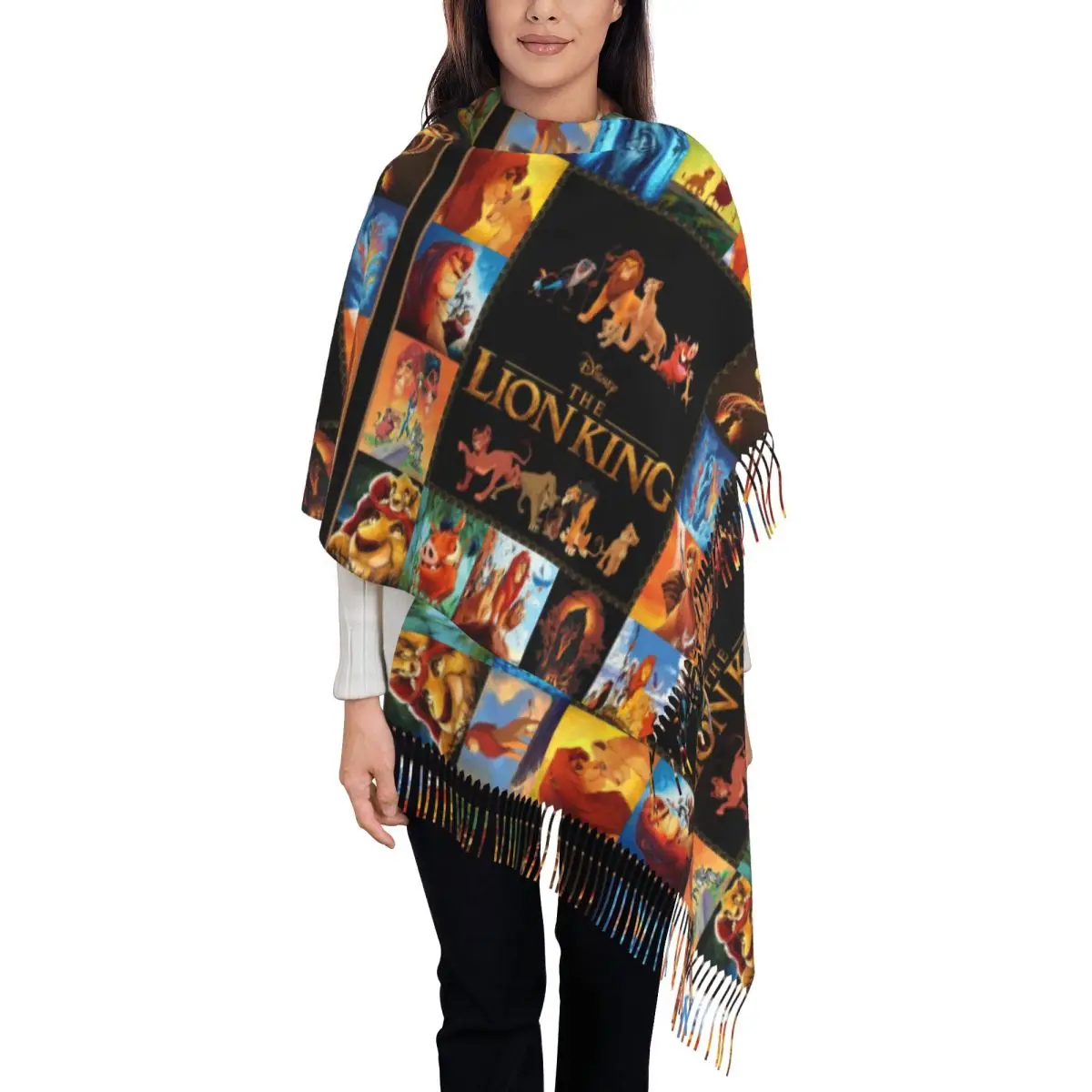 Personnalisé femme longue le roi Lion foulards femmes hiver automne épais chaud gland châle enveloppes Hakuna Matata Simba Film amoureux écharpe