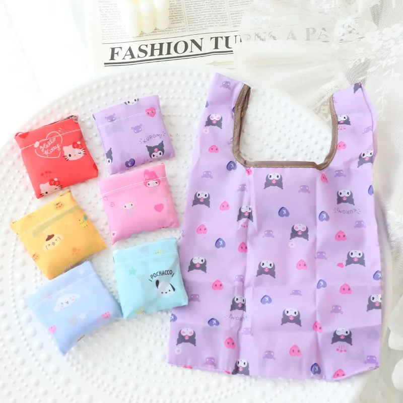 

Hello Kitty Shopping Bag Foldable Handheld Eco Friendly Bag Cute Cartoon Anime Toys Women Products Wholesale Girl Students