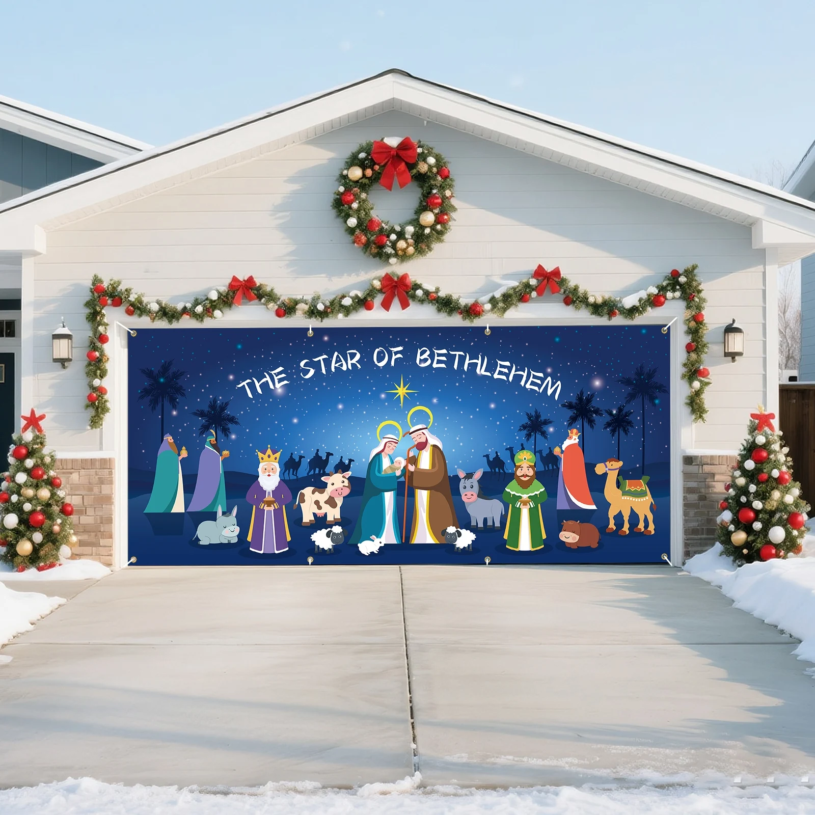 

Christmas Nativity Garage Door Christmas Decorations,16X7ft Jesus Christmas Garage Door Decorations, Suitable for Xmas Holiday