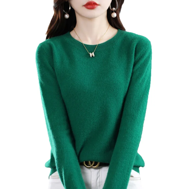 قاعدة البلوز محبوك الخريف الشتاء بلون رداء علوي من الصوف المرأة الكورية نمط فضفاض الجولة الرقبة الداخلية رداء علوي من الصوف Wh