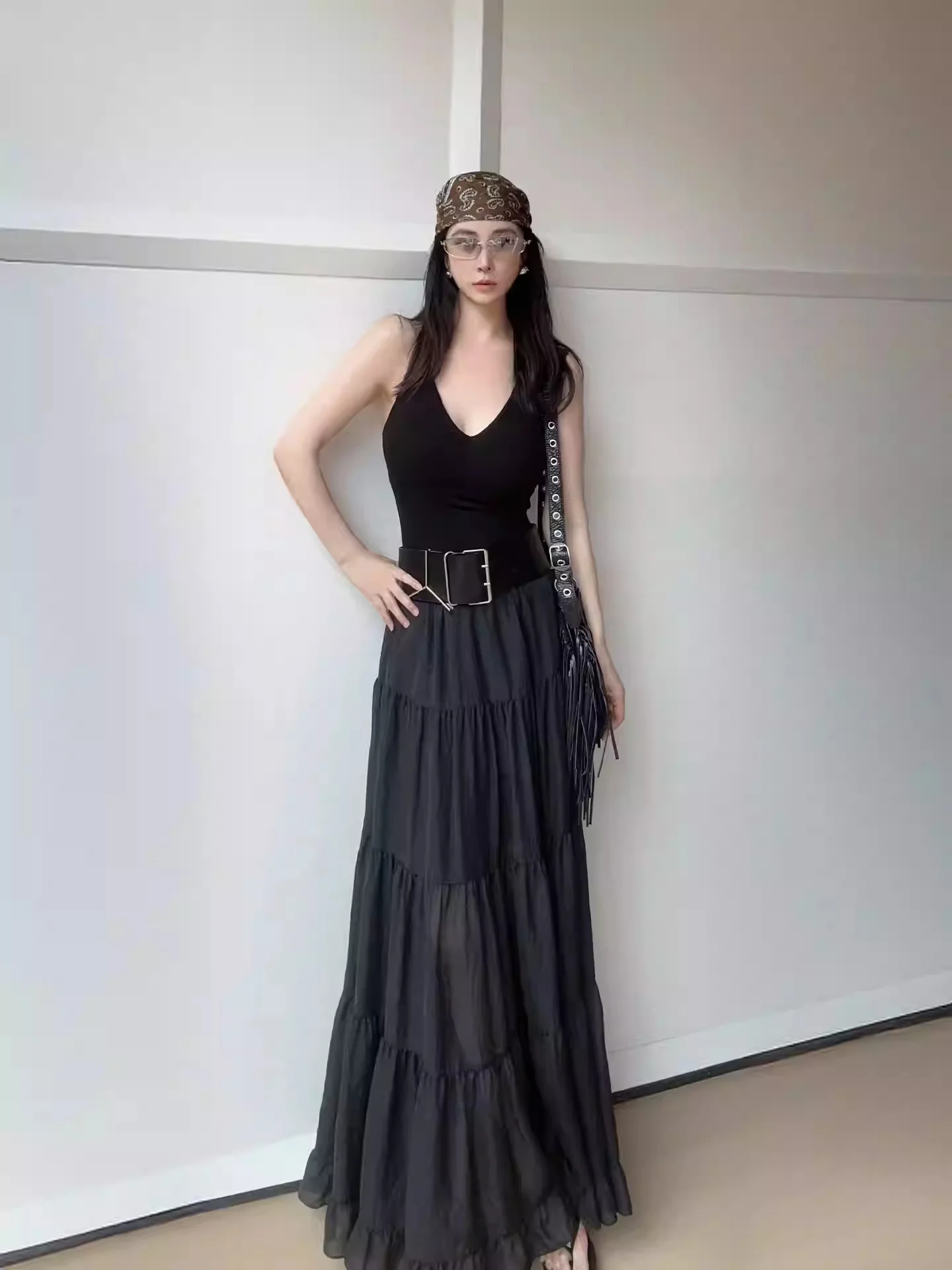 Women's Chiffon Skirt Solid Color Cake Skirt Plus Size Summer Skirts Temperament Elegant Skirts A-line Large Swing Skirt