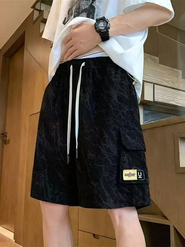 

Loose Straight Leg Workwear orts Men's Summer Trendy American Sle Casual Pants Polyester Fiber Five-Quarter Length