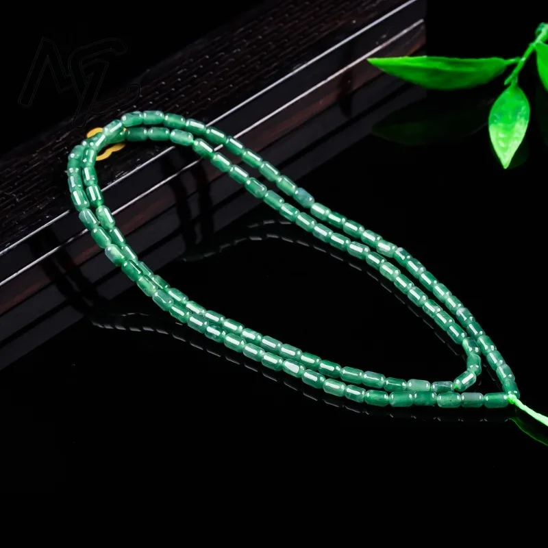 Real Natural Emerald Full Color Blue Bucket Beads Necklace Bracelet Carved Charm Jadeite Jewelry Fashion Amulet Gifts Men Women view 2