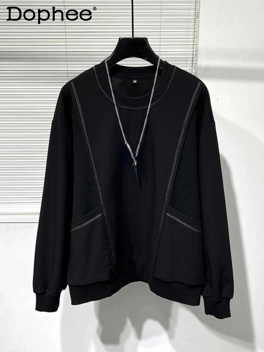 

2024 Autumn Original Sportswear Loose Handsome Pullover Sweatshirts Men's Retro Trendy Long-sleeve Solid Color Round Neck Top