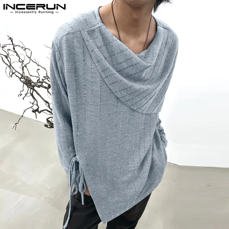 INCERUN Tops 2024 Korean Style Stylish Men's Deconstruction Design Texture T-shirt Casual Streetwear Long Sleeved Camiseta S-5XL