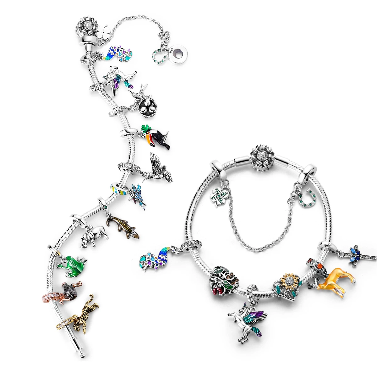 Peacock and Lucky Unicorn Dangle Charm Beads Fits 3mm Bracelets Bangle Necklace For Women Pendant Luxury Jewelry Making Gifts