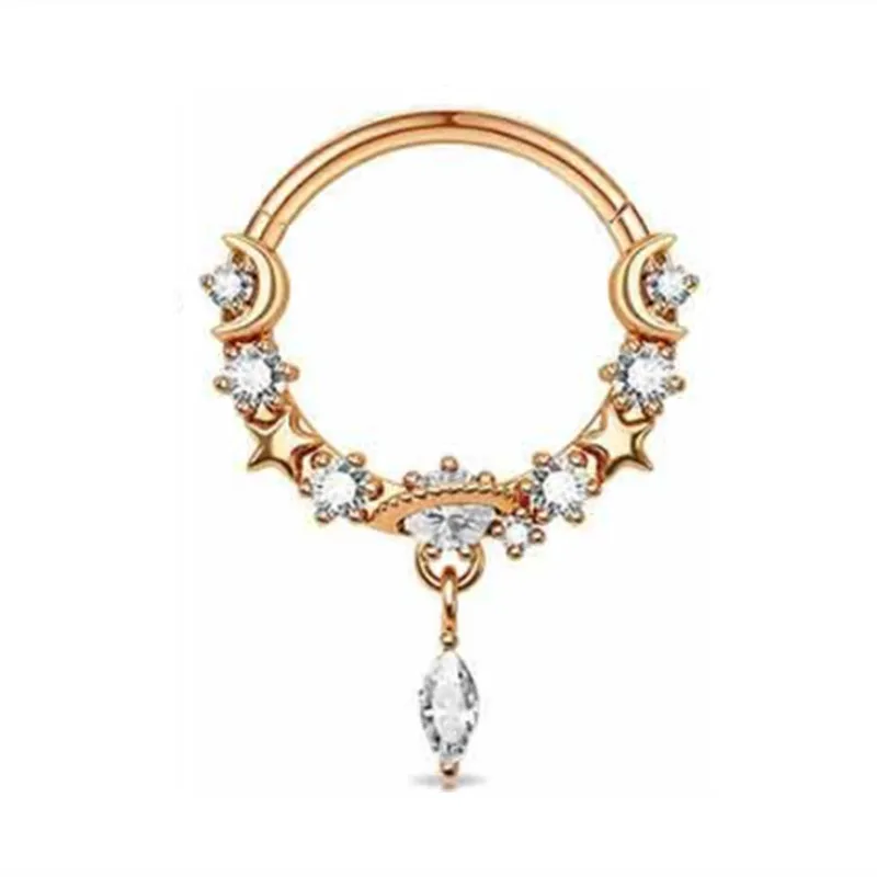 Mode Kristall Edelstahl Septum Hoop Clickers Nasenring Frauen Tragus Knorpel Helix Piercing Creolen Schmuck