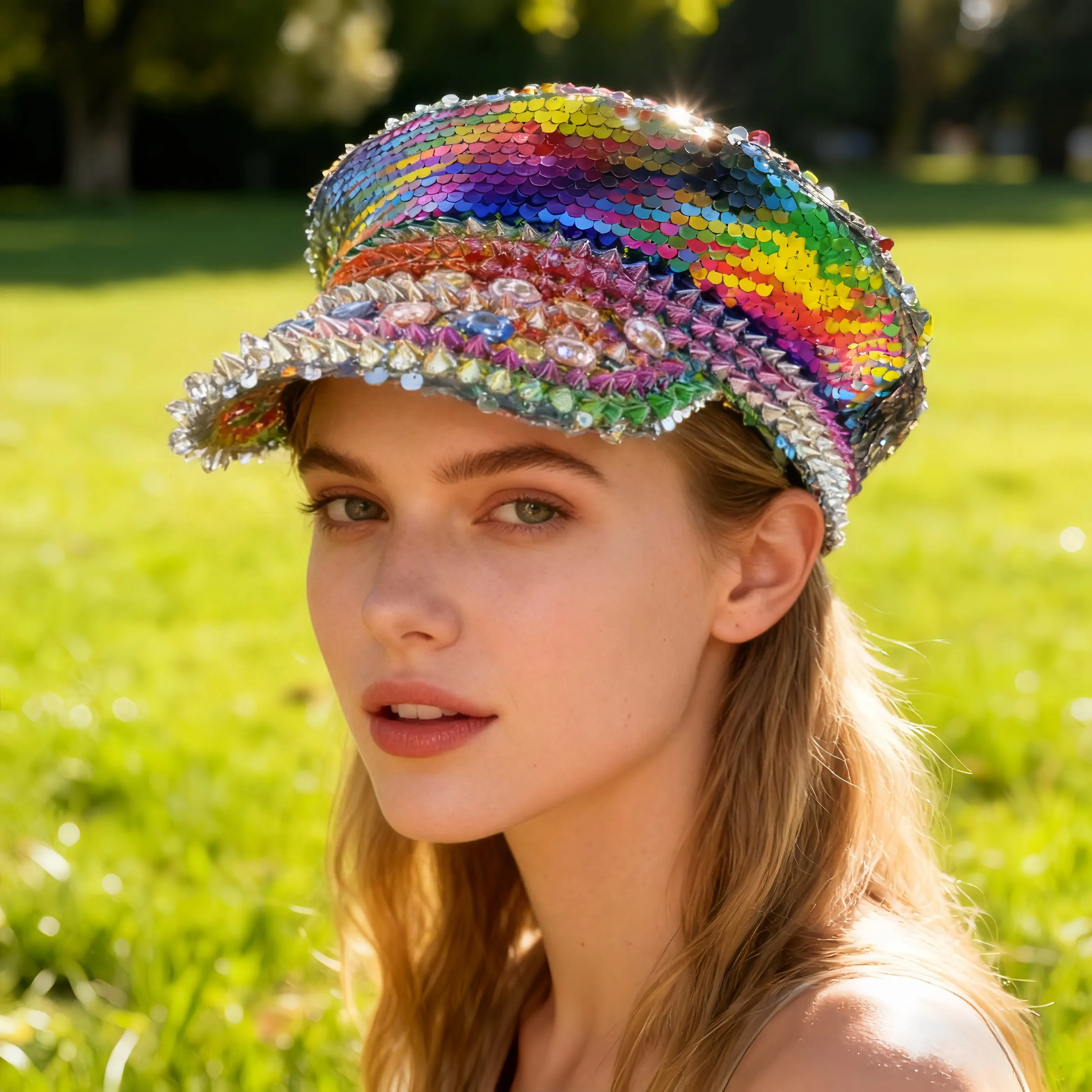 

Carnival Costume Hat Adult, Captain Hats Rhinestone for Burning Man Festival Woman, Cosplay Female Accessories