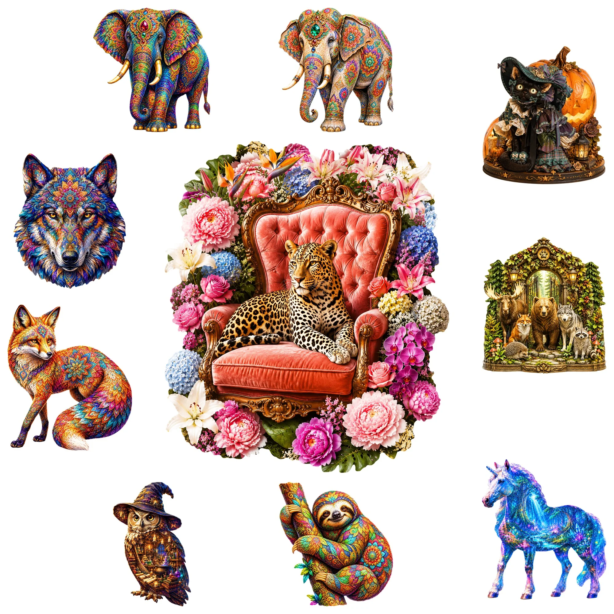 Floral Chair Flat Wooden Puzzle Animal Puzzle Toy Animal Jigsaw Puzzle Tabletop Puzzle Game Gift for Teens and Kids