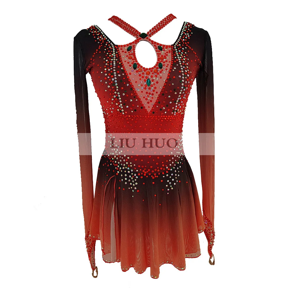 

LIUHUO Women Girl Ice Figure Skating Dress Performance Rhythmic Gymnastics Competition Leotard Costume Red Black Roller Modern